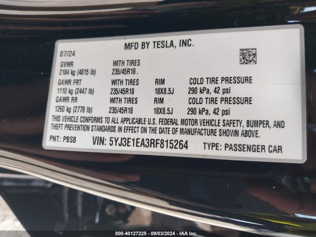 2024 TESLA MODEL 3 5YJ3E1EA3RF815264 Photo 8