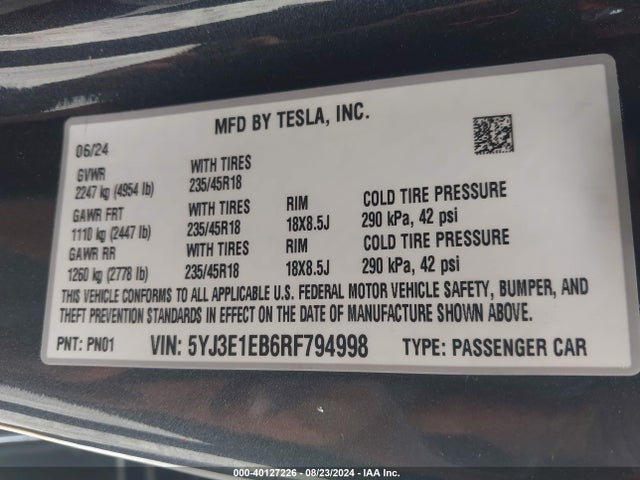 2024 TESLA MODEL 3 5YJ3E1EB6RF794998 Photo 8