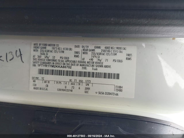 Ford Transit-250 2019 1FTYR1YM2KKA86702 Image 9