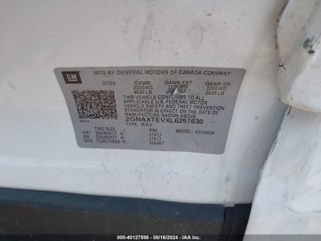 2GNAXTEVXL6257630 Chevrolet Equinox Awd 2fl