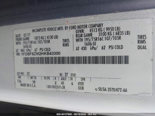 Ford Transit-350 Cab 2017 1FDBF8ZM2HKB43300 Image 9