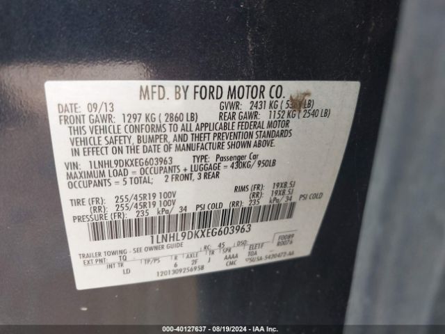 1LNHL9DKXEG603963 Lincoln MKS