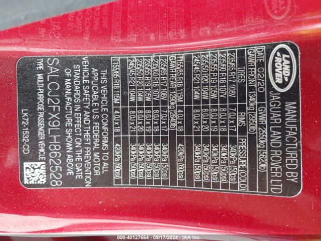 SALCJ2FX9LH862528 Land Rover Discovery Sport S