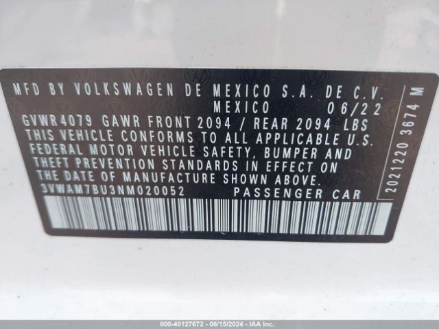 3VWAM7BU3NM020052 Volkswagen Jetta 1.5t Sport