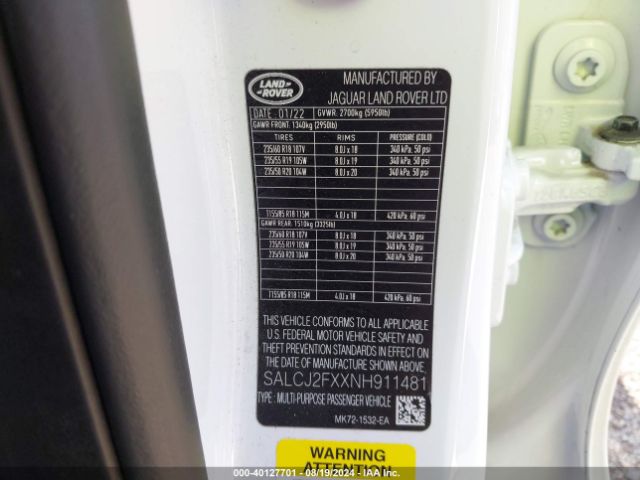 SALCJ2FXXNH911481 Land Rover Discovery Sport S