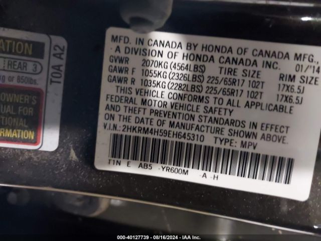 2HKRM4H59EH645310 Honda CR-V EX