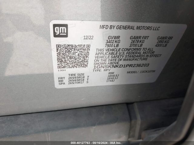 1GNSKNKD1PR236203 Chevrolet Tahoe 4wd Lt
