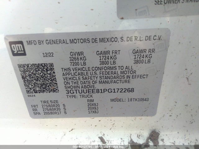 3GTUUEE81PG172268 GMC Sierra 1500 4wd  Short Box At4