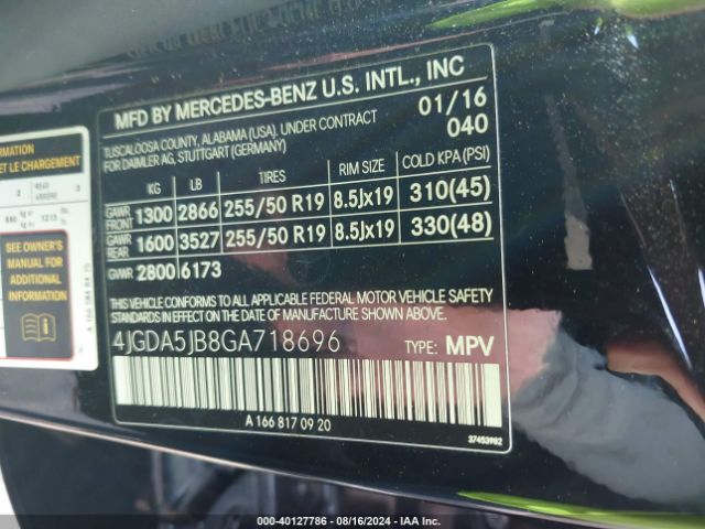 4JGDA5JB8GA718696 Mercedes-Benz GLE 350