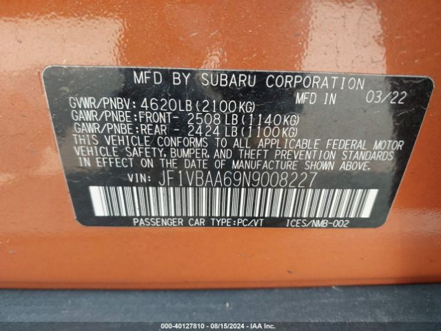 JF1VBAA69N9008227 Subaru WRX