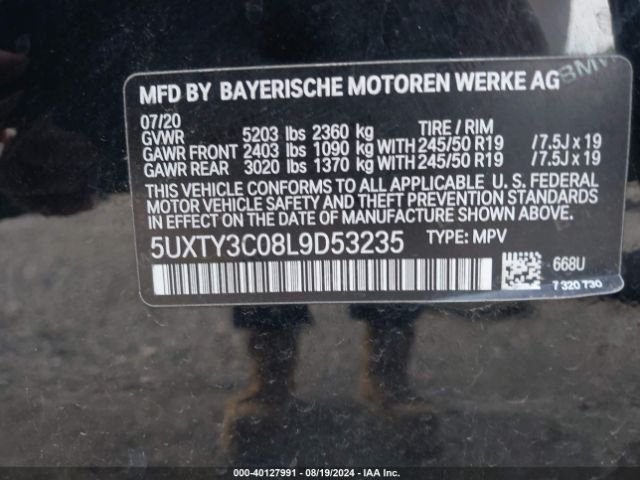 5UXTY3C08L9D53235 BMW X3 Sdrive30i