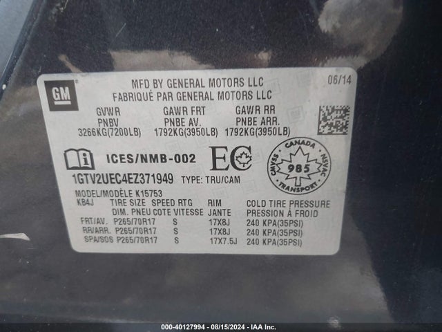 GMC Sierra 1500 Sle 2014 1GTV2UEC4EZ371949 Image 9
