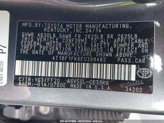 Toyota CAMRY SE 2014 4T1BF1FK6EU399482 Image 9