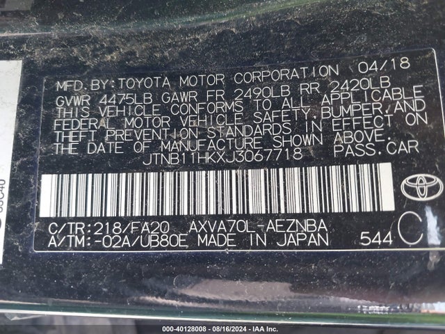 Toyota CAMRY LE 2018 JTNB11HKXJ3067718 Image 9
