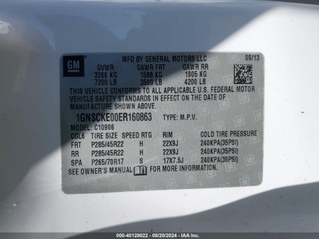 1GNSCKE00ER160863 Chevrolet Suburban 1500 Ltz
