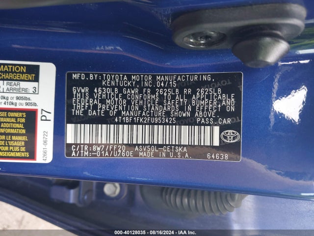 Toyota CAMRY SE 2015 4T1BF1FK2FU953425 Image 9