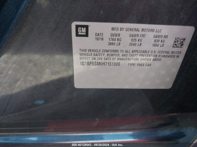1G1BF5SM6H7151909 Chevrolet Cruze Premier Auto