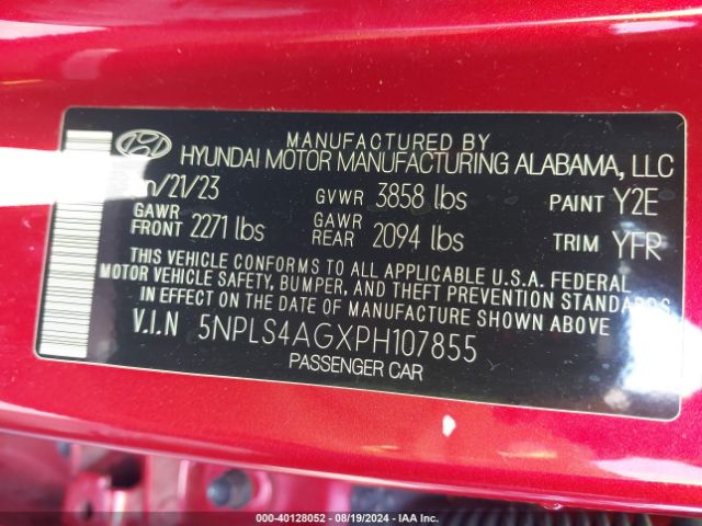 5NPLS4AGXPH107855 Hyundai ELANTRA SEL