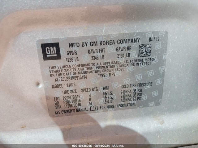 Chevrolet Trax Lt 2019 KL7CJLSB1KB915194 Image 9