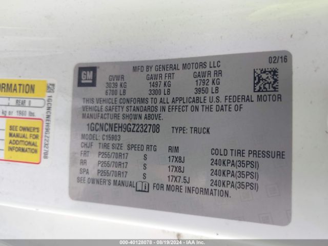 1GCNCNEH9GZ232708 Chevrolet Silverado 1500 Wt