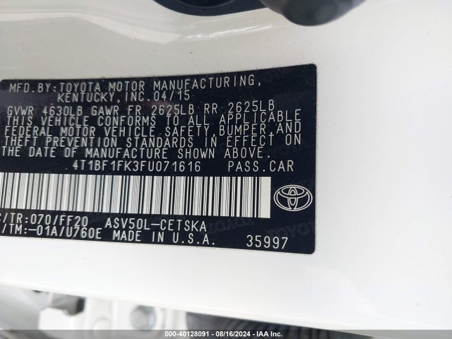 Toyota CAMRY SE 2015 4T1BF1FK3FU071616 Image 9