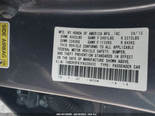 1HGCR3F81FA026533 Honda Accord Ex-l V-6