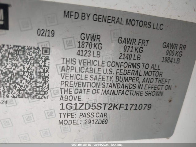 Chevrolet MALIBU LT 2019 1G1ZD5ST2KF171079 Image 9