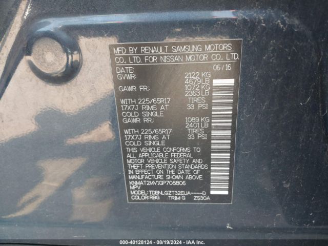 KNMAT2MV1GP708806 Nissan Rogue S/sl/sv
