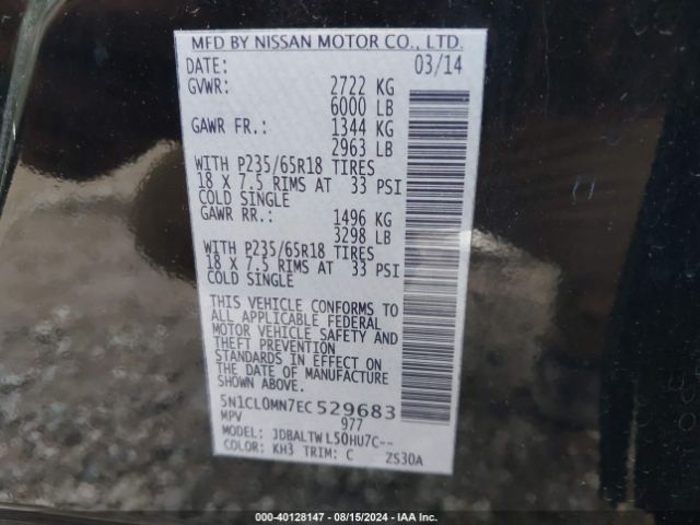 5N1CL0MN7EC529683 Infiniti Qx60 Hybrid