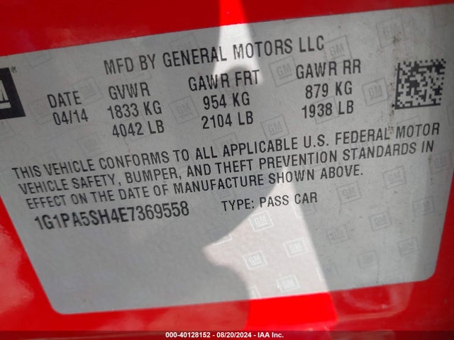 Chevrolet Cruze Ls Auto 2014 1G1PA5SH4E7369558 Image 9
