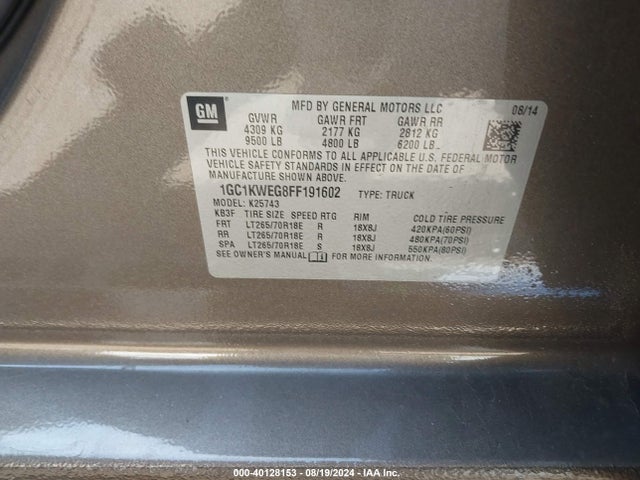 Chevrolet Silverado 2500hd Ltz 2015 1GC1KWEG8FF191602 Image 9