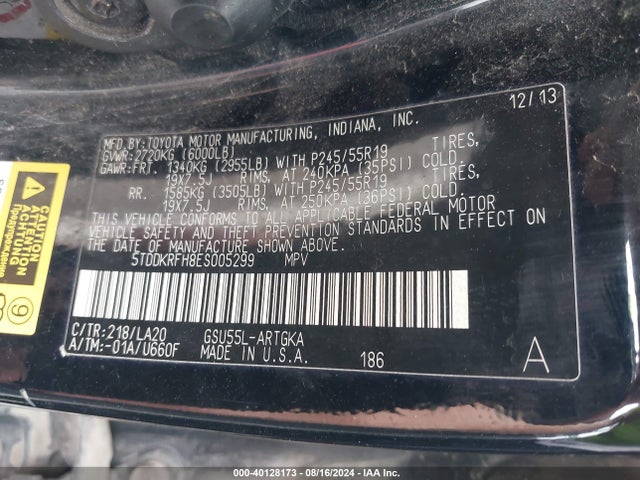 5TDDKRFH8ES005299 Toyota Highlander Limited V6