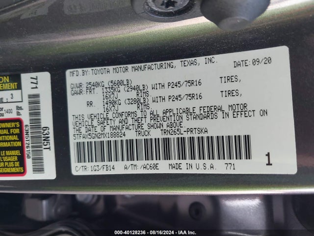 Toyota Tacoma Sr 2021 5TFAX5GN2MX188824 Image 9
