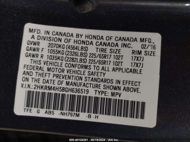 2HKRM4H58GH636519 Honda CR-V EX