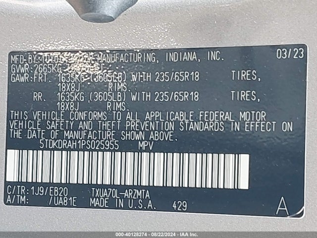 Toyota Highlander Xle 2023 5TDKDRAH1PS025955 Image 9