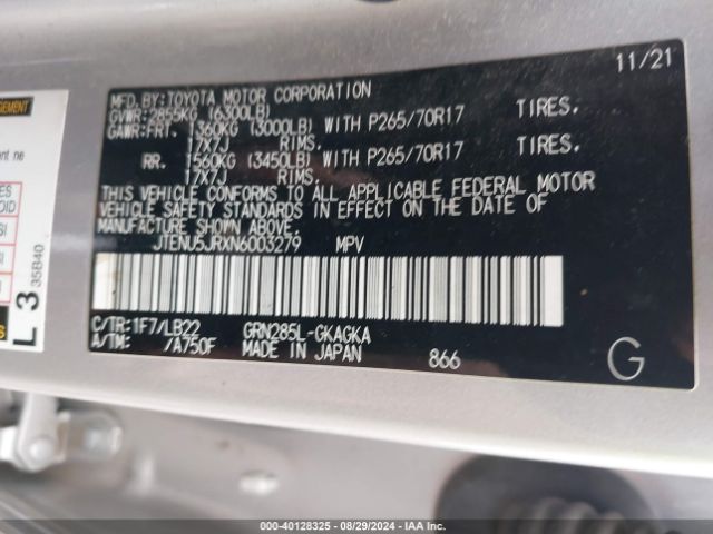 JTENU5JRXN6003279 Toyota 4runner Sr5 Premium