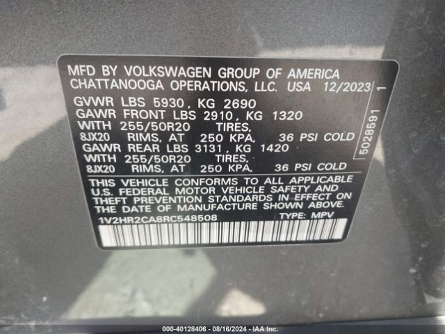 1V2HR2CA8RC548508 Volkswagen Atlas 2.0t Se W/technology