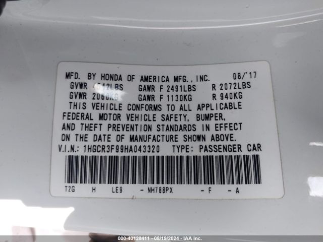 1HGCR3F99HA043320 Honda Accord Touring V6