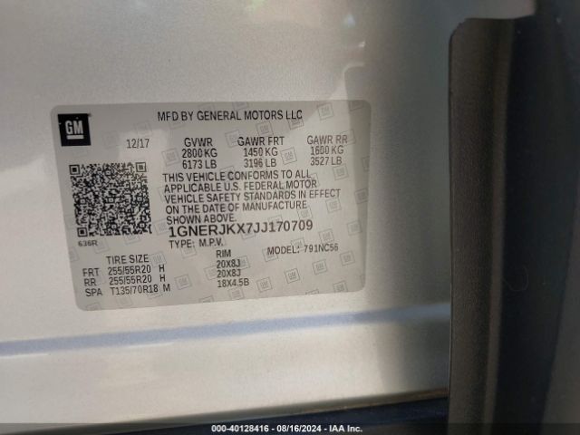 1GNERJKX7JJ170709 Chevrolet Traverse Rs
