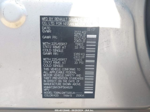 KNMAT2MV3HP564628 Nissan ROGUE SV