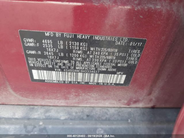 4S4BSANC0H3334627 Subaru Outback 2.5i Limited