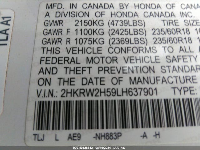 Honda Cr-v Awd Ex 2020 2HKRW2H59LH637901 Image 9