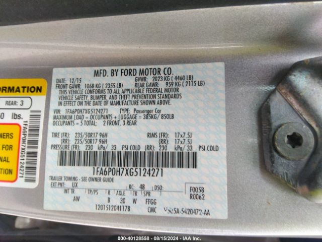 1FA6P0H7XG5124271 Ford FUSION SE