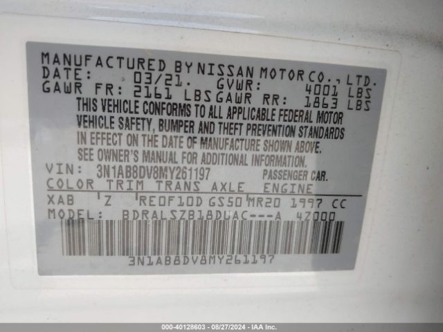 3N1AB8DV8MY261197 Nissan Sentra Sr Xtronic Cvt