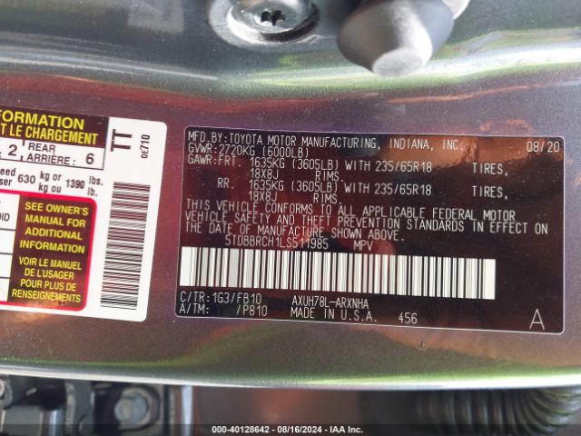 5TDBBRCH1LS511985 Toyota Highlander Hybrid Le