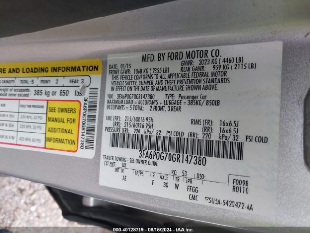 3FA6P0G70GR147380 Ford FUSION S