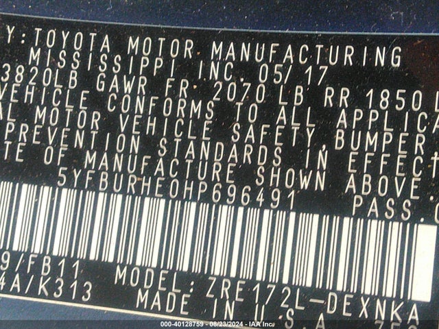 Toyota COROLLA LE 2017 5YFBURHE0HP696491 Image 9