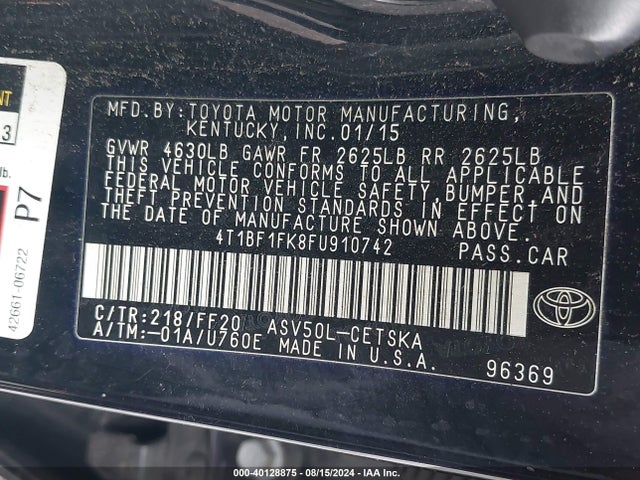 Toyota CAMRY SE 2015 4T1BF1FK8FU910742 Image 9