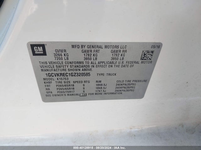 Chevrolet Silverado 1500 2lt 2016 1GCVKREC1GZ320585 Image 9