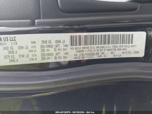 1C4RJFAG4KC661020 Jeep Grand Cherokee Altitude 4x4